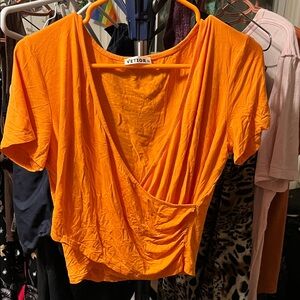 Bright Orange Draped V-Neck Crop Top